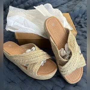 Women's Tan Espadrille Slide Sandals